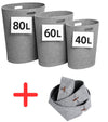 Libaro 3er-Set Wäschetaschen PLUS 3 Bad-Organizer grau Wäschetrenner oval Wäschebox Filz